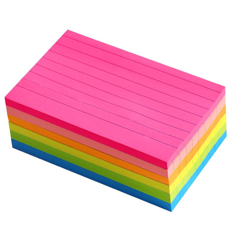 Vanpad Lined Sticky Notes 3X5 in Bright Ruled Stickies Colorful Super Sticking Power Memo Pads Strong Adhesive, 6 Pads/Pack, 75 Sheets/pad - Image 3